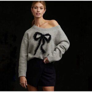 Maeve Anthropologie Sparkle Grey Bow Sweater, New!
